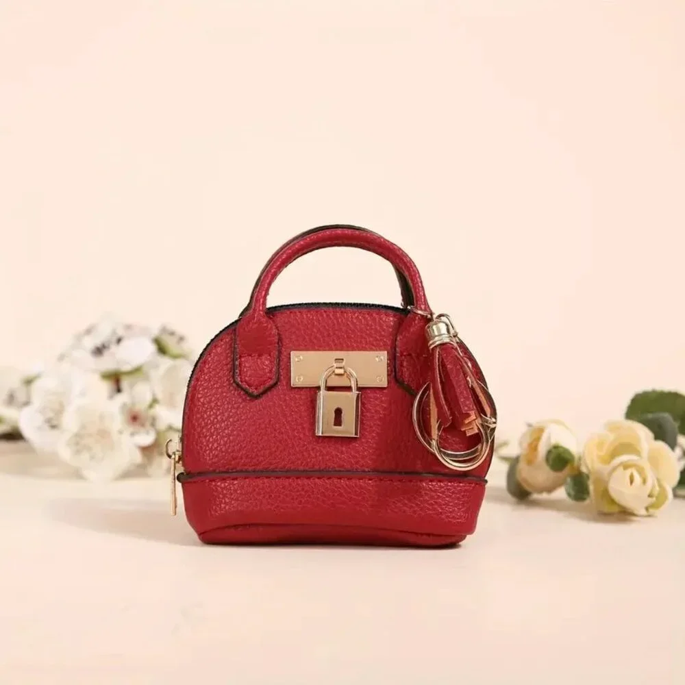 Cute Mini Faux Leather Coin Purse Bag Keychain for money/lipstick/earpods - Picture 5 of 7
